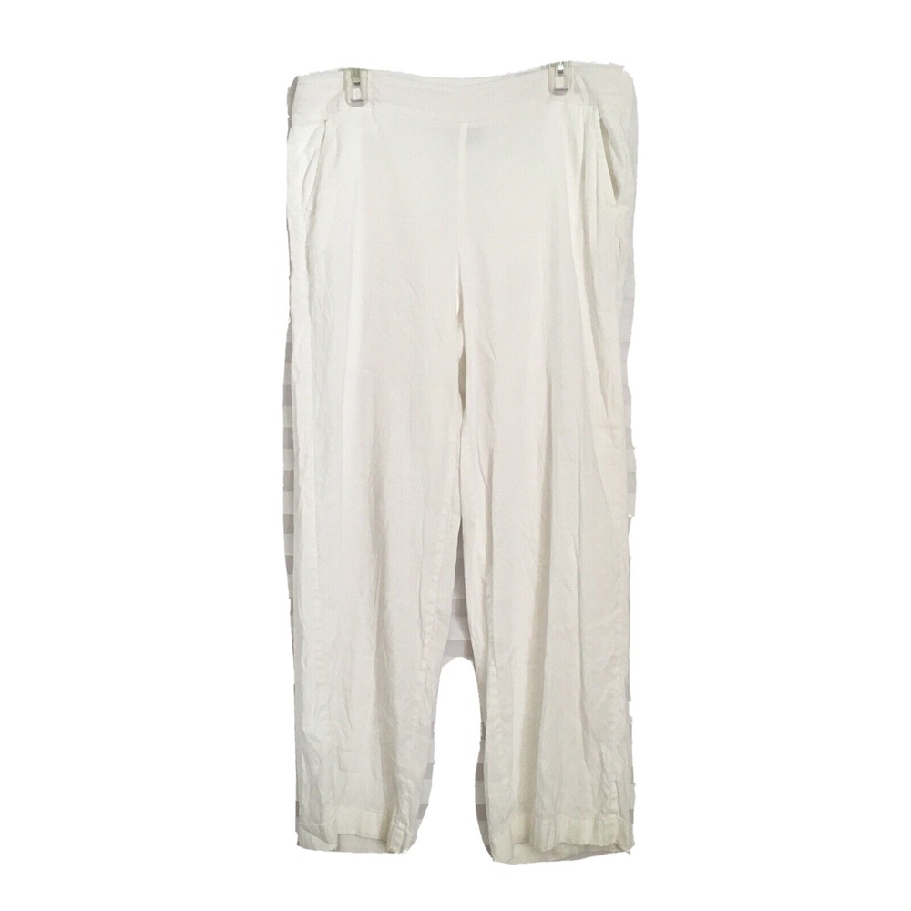 Chico's Womens Linen Blend Pants Size 2R Elastic Waist Band Pull On Pockets